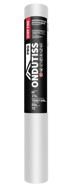 ветрозащитная негорючая водоотталкивающая мембрана ондутис pro stop fire, 75 м2,