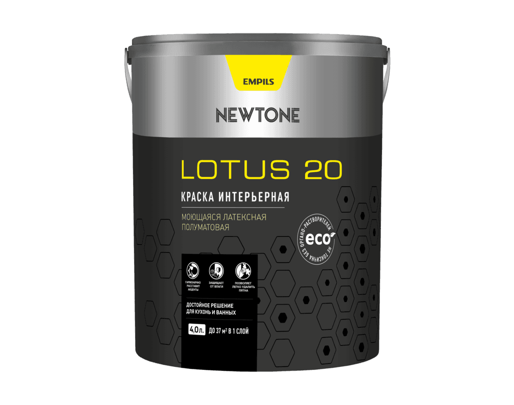 краска newtone lotus 20 моющаяся интерьерная водно-дисперс латексная полуматовая база a 4л 5,1кг/2