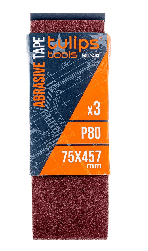 лента шлифовальная tulips tools, 75х457 мм, p80, 3 шт