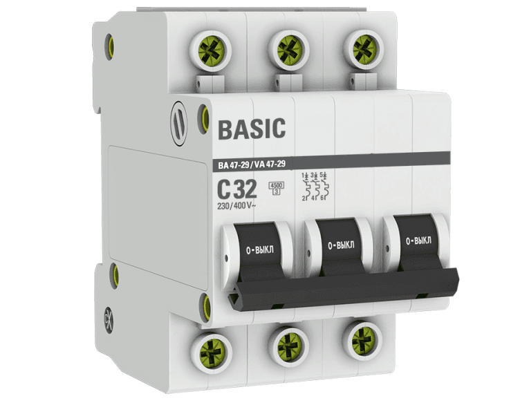 выключатель автоматический модульный 3p 32а 4,5ка х-ка с ва 47-29 ekf basic /4