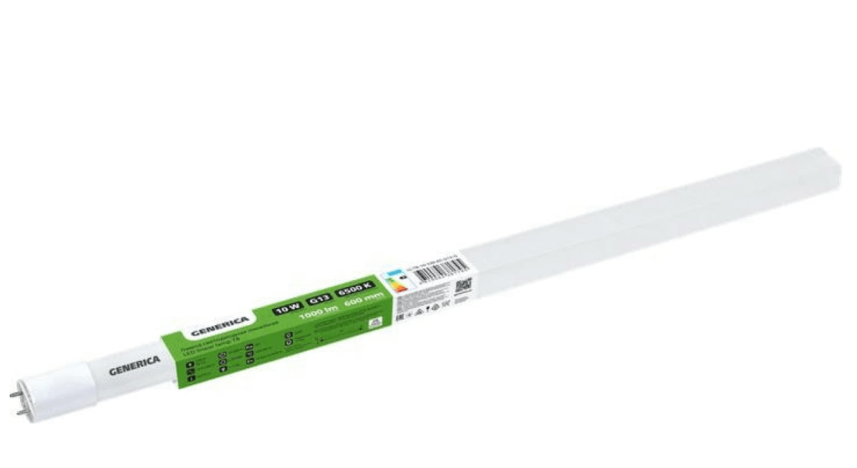 лампа led 6500k 10w t8 линейная 600мм 230в g13 generica/20