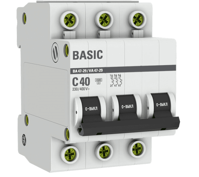 выключатель автоматический модульный 3p 40а 4,5ка х-ка с ва 47-29 ekf basic /4