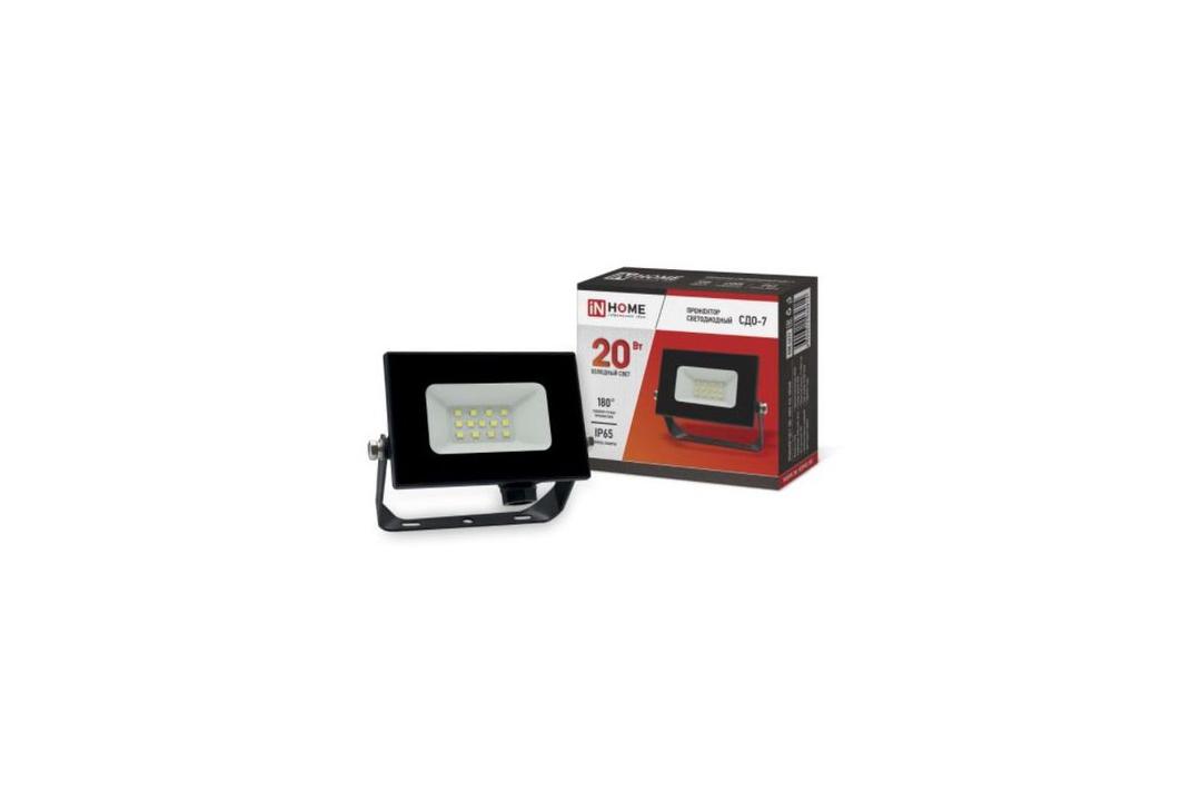 прожектор светодиодный сдо-7 20вт 230в 6500к ip65 черн. in home 4690612034614