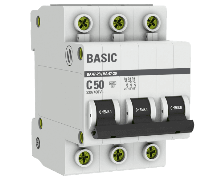 выключатель автоматический модульный 3p 50а 4,5ка х-ка с ва 47-29 ekf basic /4
