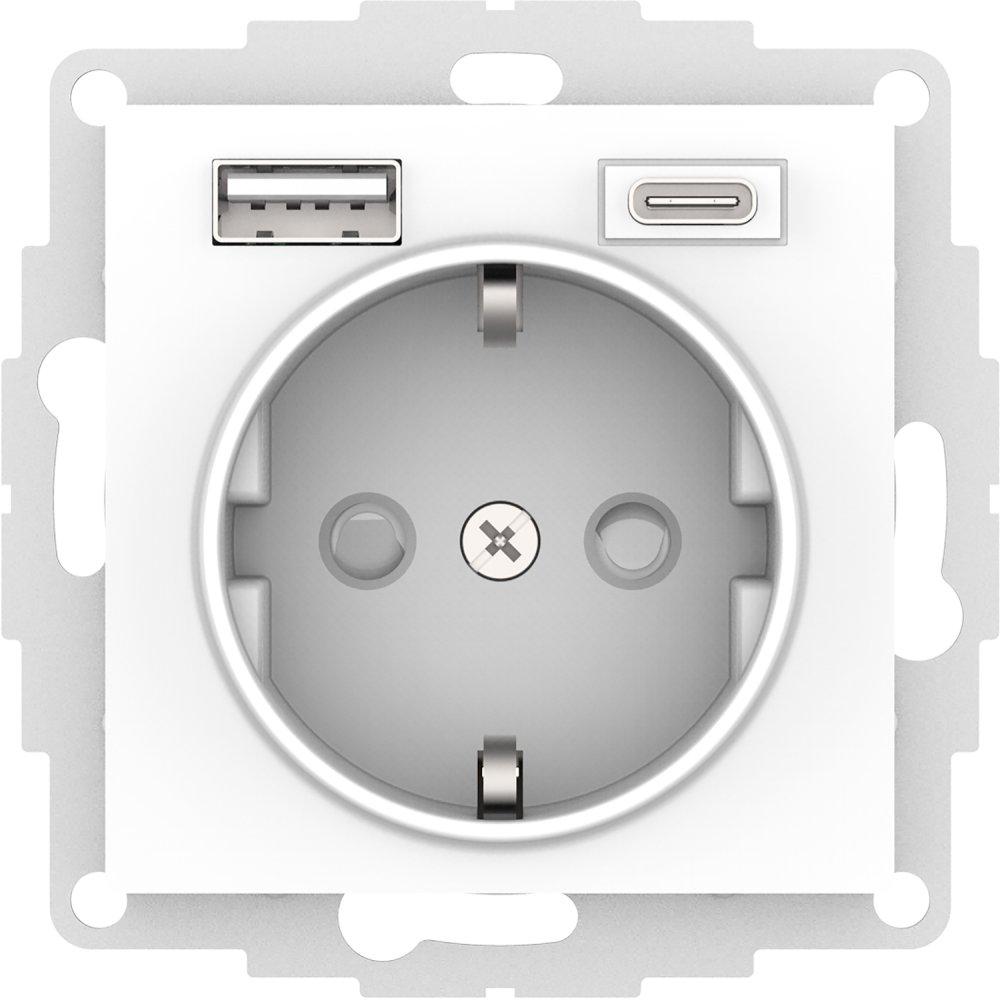 розетка 1-м б/з со шторками сп 16а с 2 usb a+c 5в/2,4а/3,0а 2х5в/1,5а atlasdesign белый/8