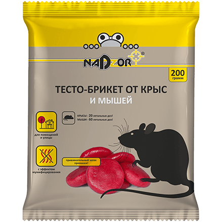 тесто-брикет от крыс и мышей 200г nadzor/25шт/кор