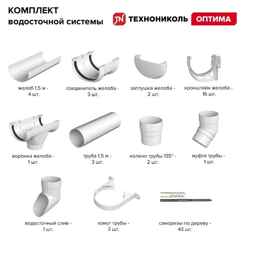 комплект водосточной системы для ската белый 6м тн оптима/18