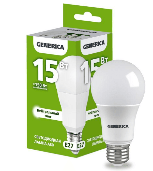 лампа led 4000k 15w a60 груша 230в e27 generica/10