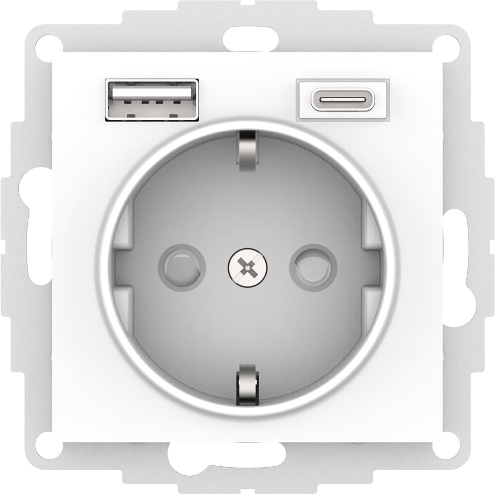 розетка 1-м б/з со шторками сп 16а с 2 usb a+c 5в/2,4а/3,0а 2х5в/1,5а atlasdesign белый/8