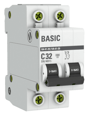 выключатель автоматический модульный 2p 32а 4,5ка х-ка с ва 47-29 ekf basic /6