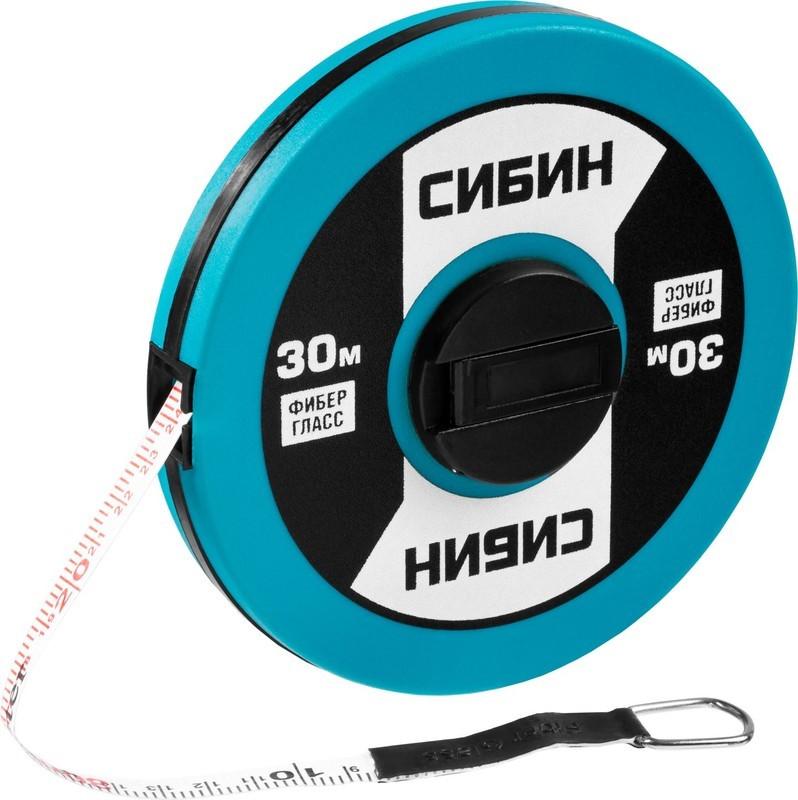 лента мерная с фиберглассовым полотном 30 м сибин 34154-30