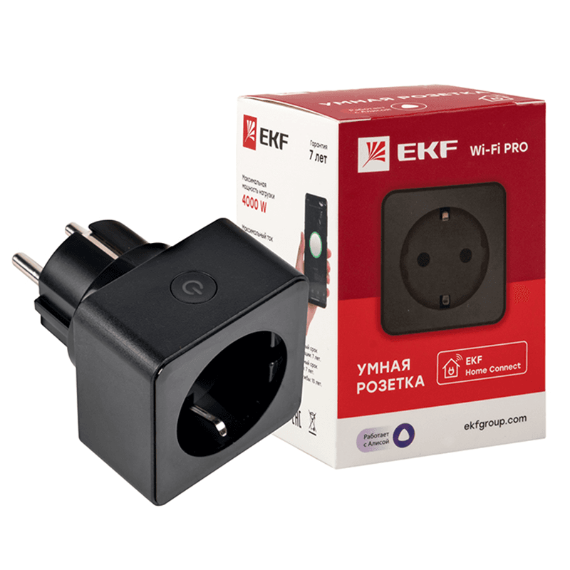 умная розетка ekf сonnect pro wi-fi черная/1