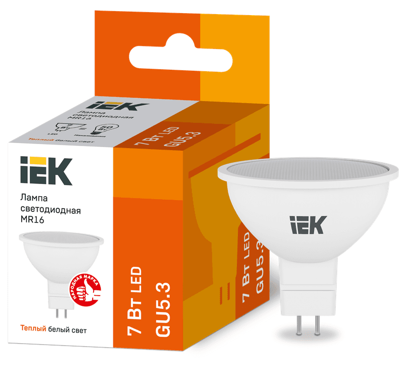 лампа led 3000k 7w mr16 софит 230в gu5,3 iek/10