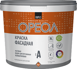 краска &quot;ореол&quot; фасадная атмосфер. вд полиакриловая (база а) 9л 12,96 кг 