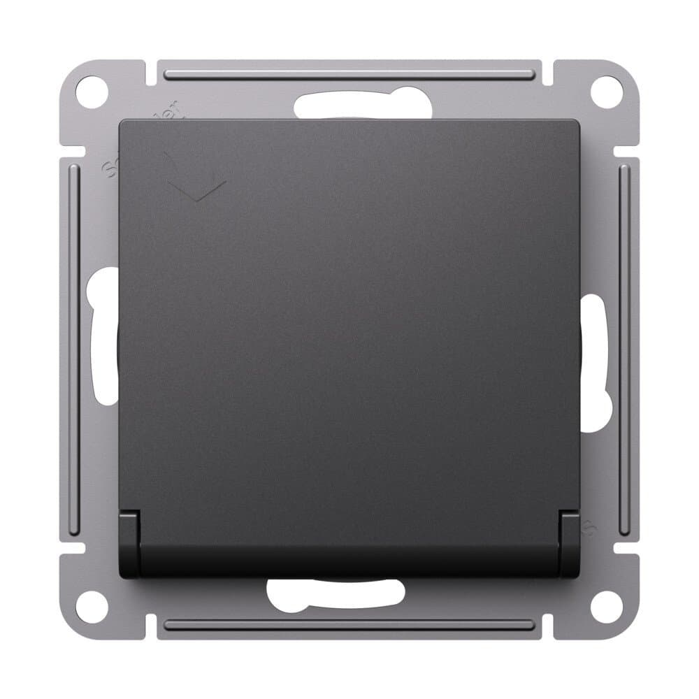розетка 1-м с/з со шторками с крышкой 16а ip20 механизм atlasdesign базальт/20