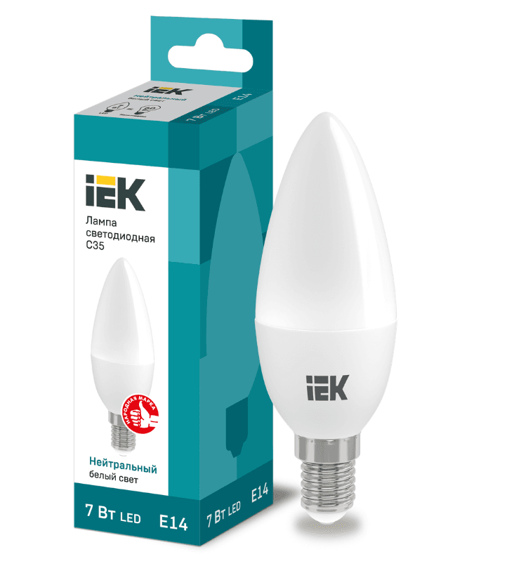 лампа led 4000k 7w c35 свеча 230в e14 iek /10