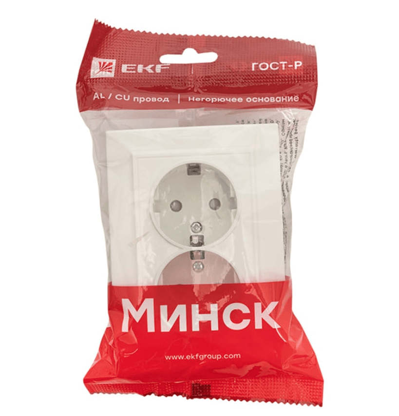 розетка 2-м с/з со шторкой в сборе 16а минск белая ekf basic/10