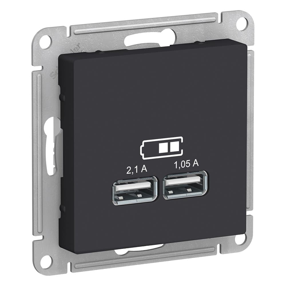 розетка usb a+а 5в/2,1 а 2х5в/1,05 а механизм,atlasdesign карбон/8