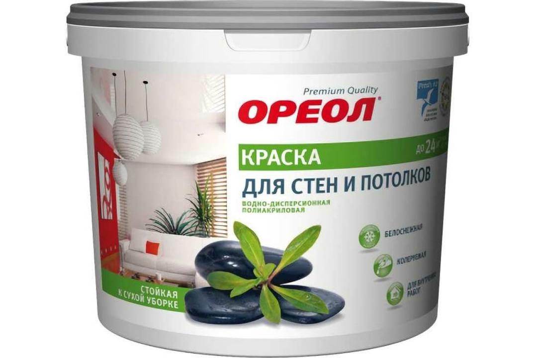 краска для потолков &quot;ореол&quot; белоснежная вд полиакр. для внутр. работ 1,5 кг
