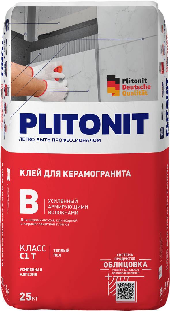 клей plitonit b усиленный армирующими волокнами 25кг/48