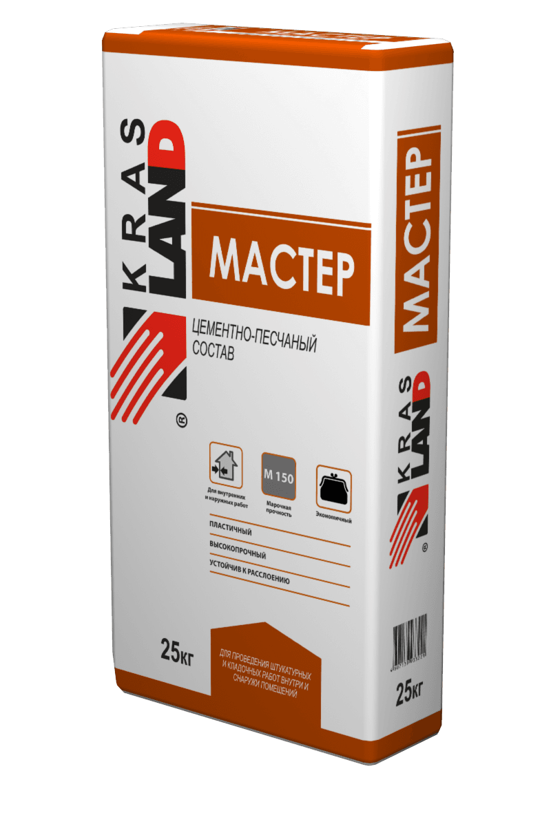 смесь цементно-песчаная универсальная м200 красленд мастер, 25 кг некондиция