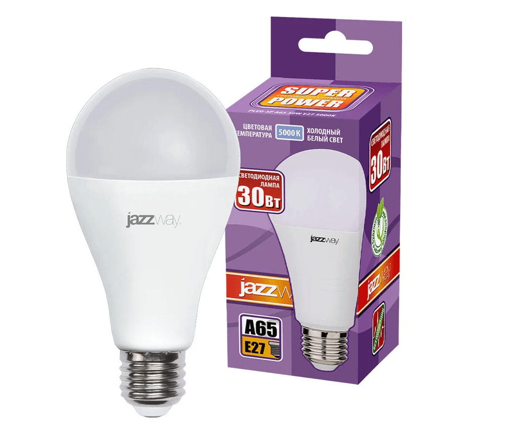 лампа led 5000k 30w а65 груша 230в цоколь e27/50