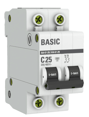 выключатель автоматический модульный 2p 25а 4,5ка х-ка с ва 47-29 ekf basic /6