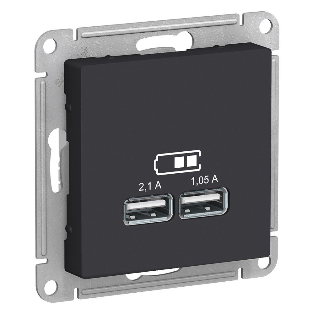розетка usb a+а 5в/2,1 а 2х5в/1,05 а механизм,atlasdesign карбон/8