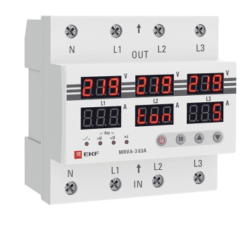 трехфазное реле напряжения и тока с дисп. mrva-3 63a ekf /1