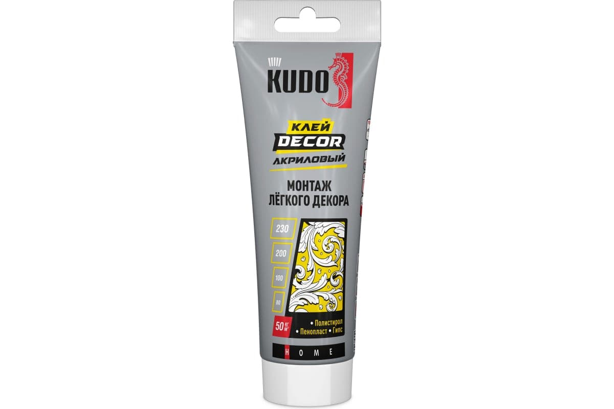 клей жидкие гвозди kudo home decor для монтажа легкого декора, акриловый белый 200мл