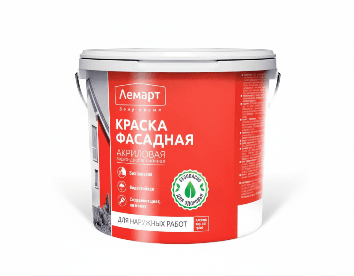 краска фасадная в/д акриловая лемарт, 1 кг