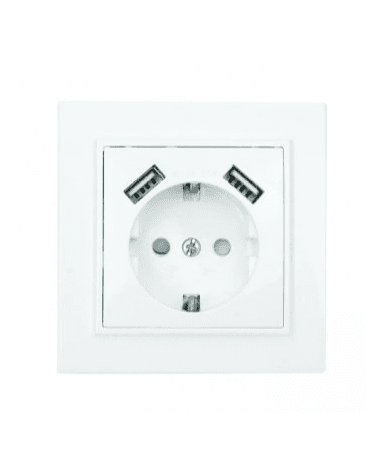 розетка 2-м с/з со шторками в сборе 16а + 2 usb 1а минск белая ekf/10
