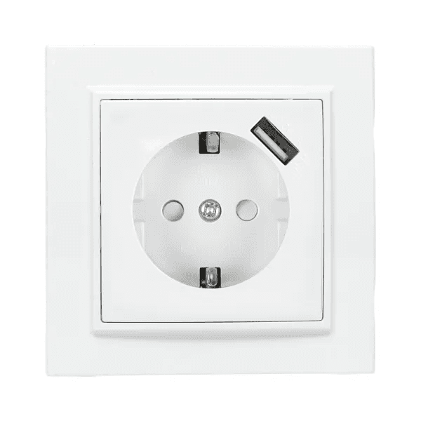 розетка 1-м с/з со шторками в сборе 16а + 1 usb 1а минск белая ekf/10