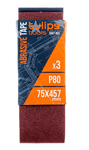 лента шлифовальная tulips tools, 75х457 мм, p80, 3 шт лента шлифовальная tulips tools, 75х457 мм, p80, 3 шт