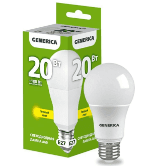 лампа led 3000k 20w a60 груша 230в e27 generica/10 лампа led 3000k 20w a60 груша 230в e27 generica/10