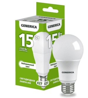 лампа led 4000k 15w a60 груша 230в e27 generica/10 лампа led 4000k 15w a60 груша 230в e27 generica/10