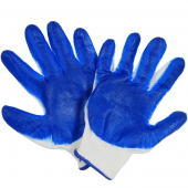 перчатки лето х/б нитриловое покрытие двойное "стандарт"(10пар/уп) бело-синие